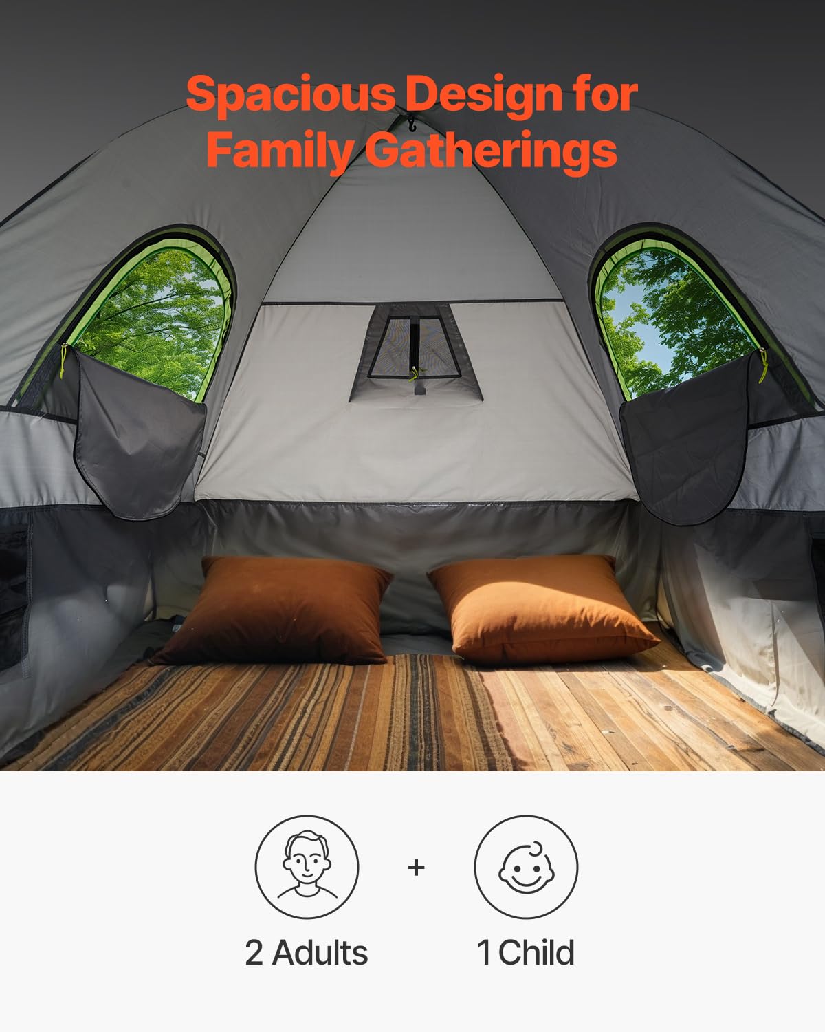 VEVOR Waterproof PU2000mm Spacious Double Layer Design, SUV Camping Tent with Shade Awning and Mesh Windows, Includes Rainfly and Storage Bag