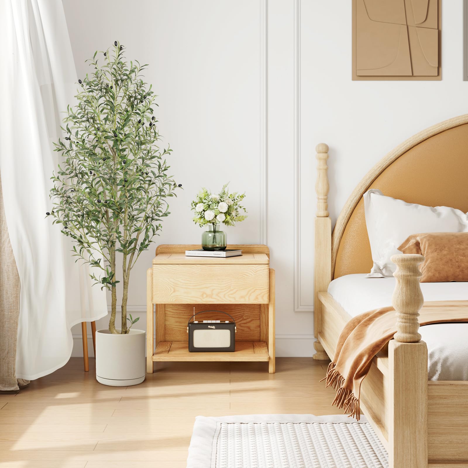 Alupssuc 6FT Artificial Olive Tree, Faux Olive Tree with Curved Trunk & Lifelike Olive Leaves in White Pots, 6 Feet Big Tall Fake Tree Plants for Home