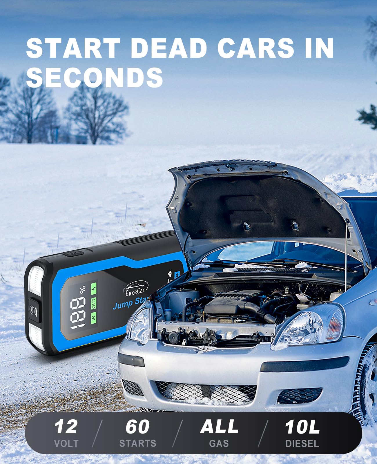 lifBetter 3500A Portable Jump Starter Power Pack, 12V Car Battery Booster Jump Starter Power Pack(Up to 10.0L Petrol and 6.5L Diesel Engines) with LCD Screen, 3 modes LED Flashlight (3500A)