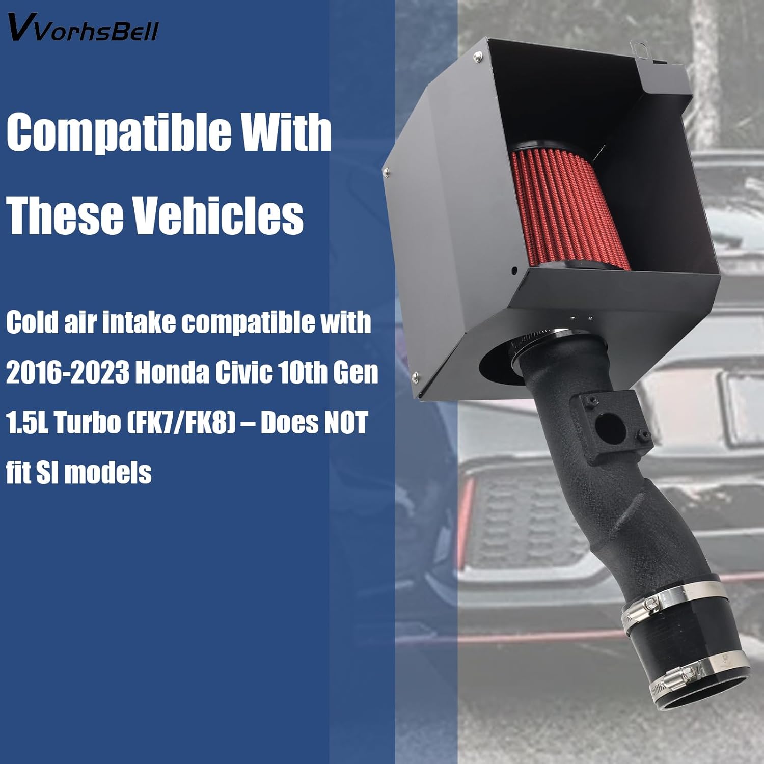 VVORHSBELL Cold Air Intake System Compatible with 2016-2023 Honda Civic 10th Gen 1.5L Turbo FK7/FK8 (Non-Si) High Performance Short Ram Intake Kit, Washable Filter