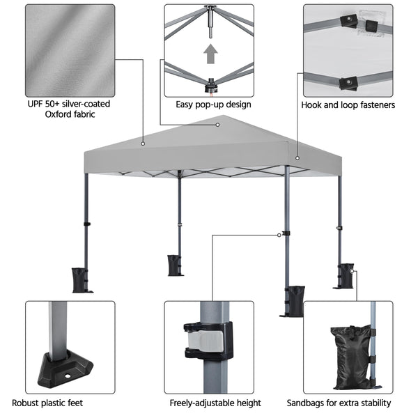 Yaheetech Pop Up Gazebo, 3x3m Easy One Person Setup Instant Shelter, Waterproof Garden Patio Canopy with 4 Sandbags, 4 Ropes & 8 Stakes, Wheeled Bag, Steel Frame, Adjustable Height - Beige