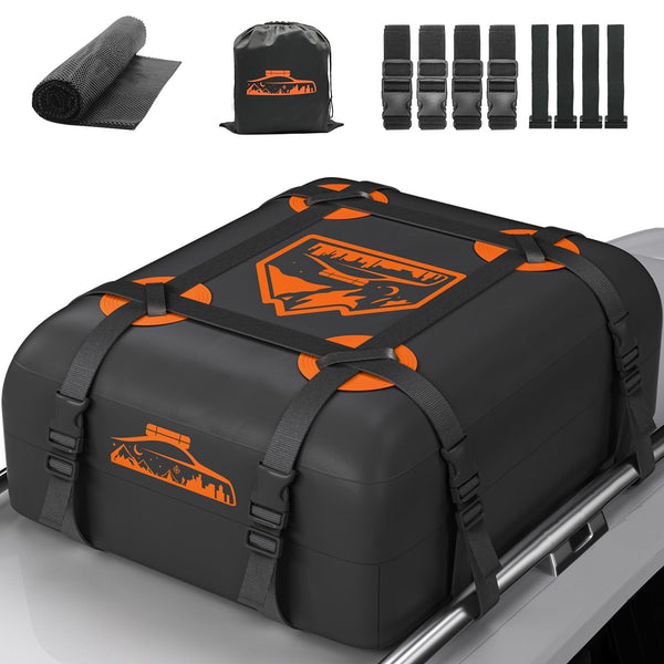 Rymopuey Roof Bag 15 Cubic/425 L, Waterproof Car Roof Bag No Rack Needed, Roof Box with Anti-Slip Mat and 6 Heavy-Duty Straps, Folding Soft Car Roof Box for Cars with/Without Rack (Blue 425 L)