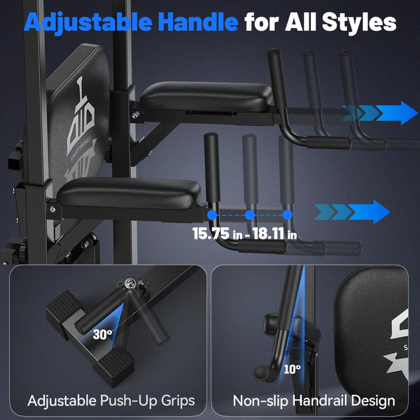 Sportsroyals Power Tower Pull Up Bar Station, 450LBS Stable Pull Up Dip Station for Home Gym Strength Training Equipment