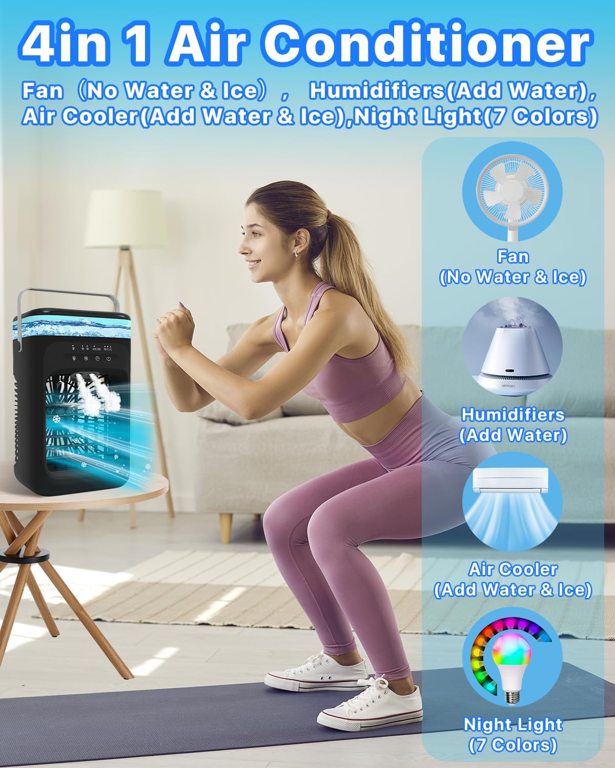 Omeyo Portable Air Cooler, Mini Mobile Air Conditioner, RGB 7 LED Light, Timed function Modes Room Cooler, Air Coolers for Home, Office, Bedroom,Black