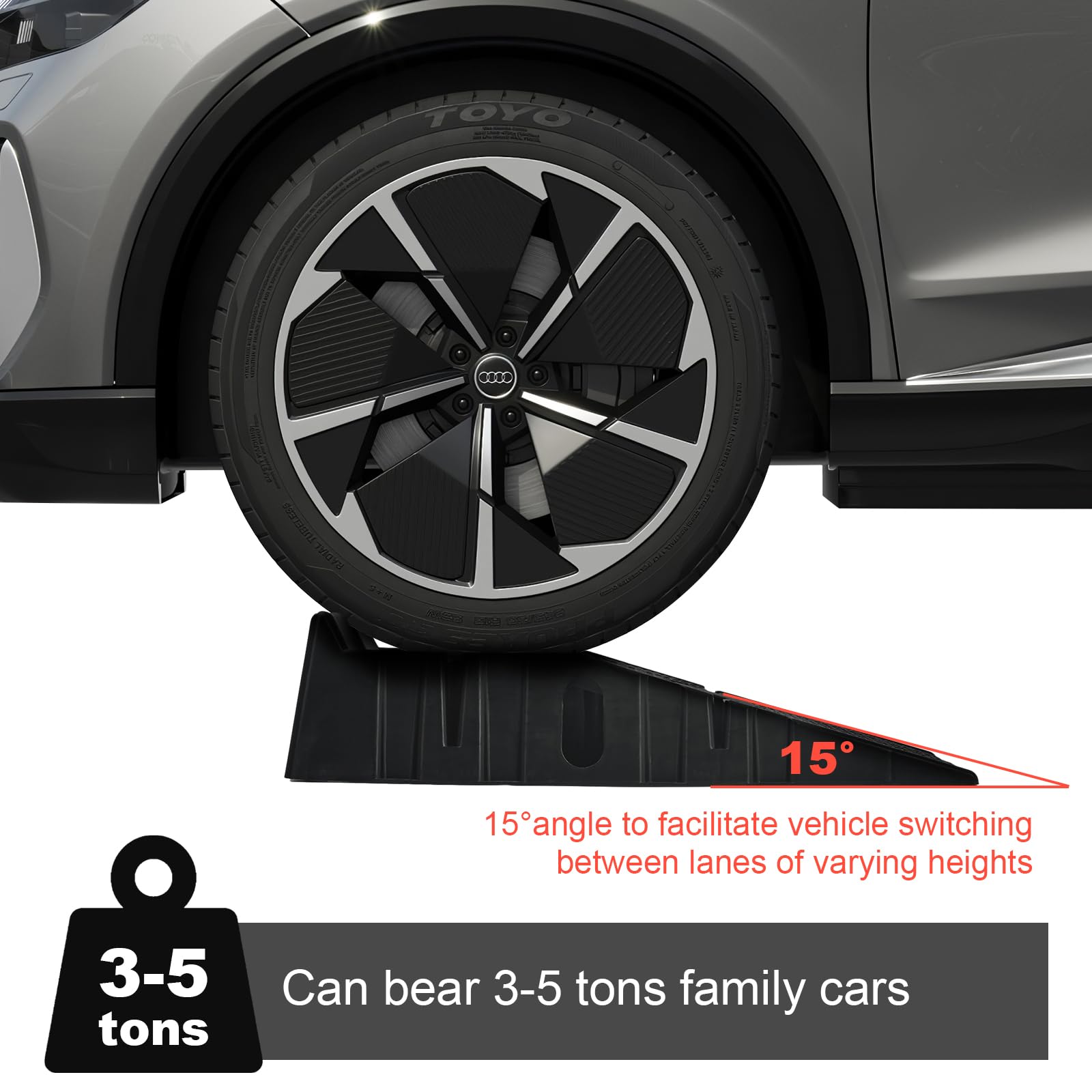 DKIEI Car Ramps, 5 Tons Heavy Duty Kerb Ramps, 2 Pieces of Portable Curb Ramp for Car, Motorhome, Automotive Lifting, 90x30x23cm, Black