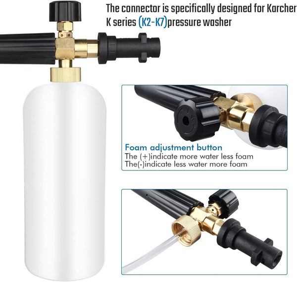 Qooltek Adjustable Foam Cannon 1 Liter Bottle Snow Foam Lance Soap Dispenser Nozzle for Karcher K Series K2 K3 K4 K5 K6 K7 Pressure Washer Accessories[Energy Class A+]