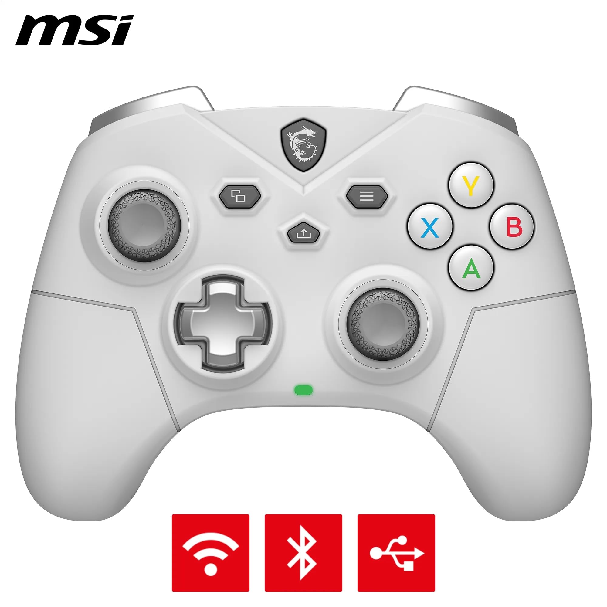 MSI FORCE GC20 V2 WHITE Wired PC Gamepad Controller - Interchangeable D-Pad Covers, Dual Vibration Motors, USB 2.0 - Wired