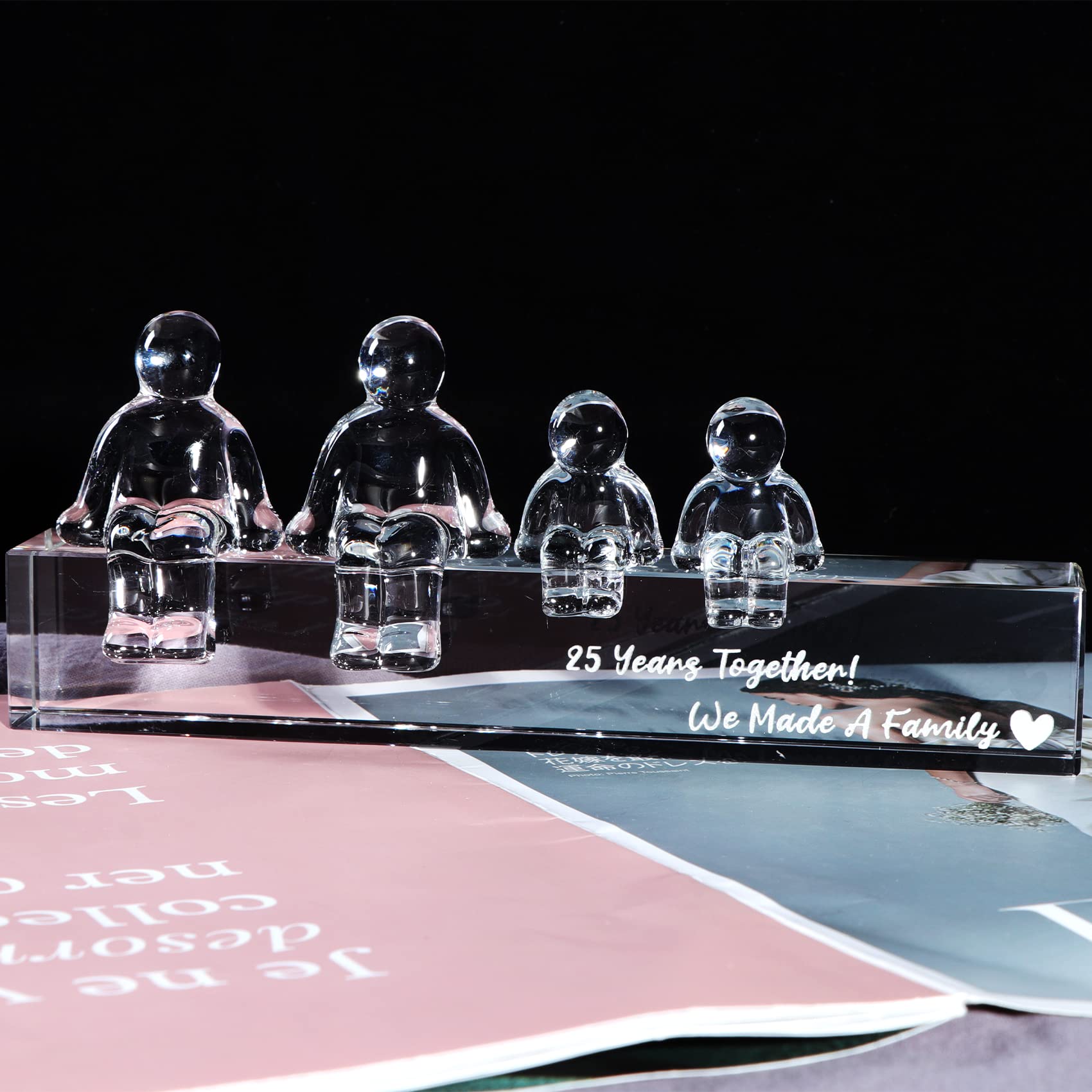 Movdyka Crystal Silver 25th Wedding Gifts on Anniversary for Her Wife, 25 Years Together We Made A Family Glass Ornament Keepsake for Parents (2