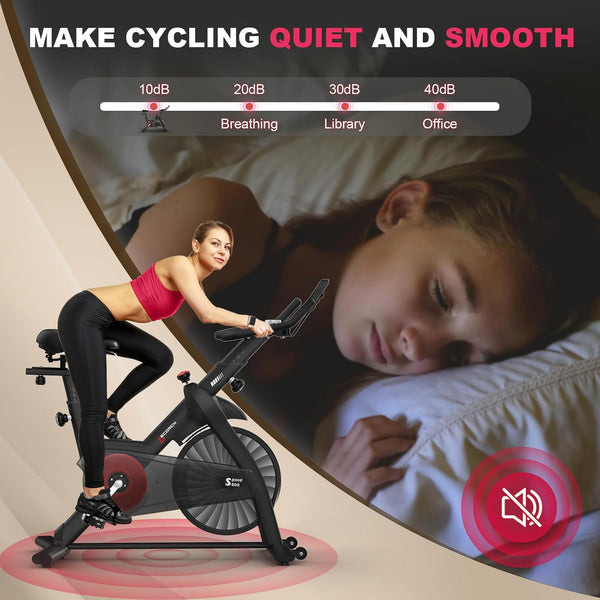 Exercise Bike for Home Use with APP, Magnetic Resistance Spin Bike with Large Tablet Holder & Comfortable Seat, Upgraded LCD Monitor for Quiet Home Cardio Workout, Max 330LBS Capacity