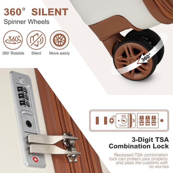 Kono Lightweight 28" Large Suitcase | Hard Shell with TSA Lock | 4 Dual Spinner Wheels | Expandable Design for Easy Travel | Perfect for Business & Vacation (Cream White,75x47.5x29.5cm)