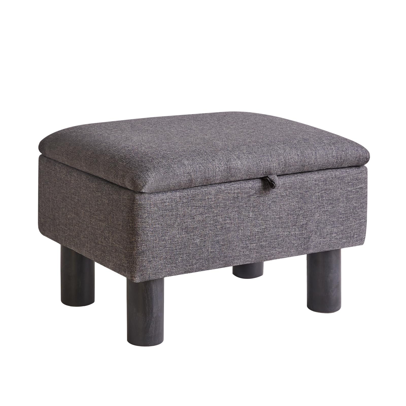Aibiju Small Pouffe Footstool with Storage, Linen Fabric Pouf with Wodden Legs, Change Shoes Stool for Living Room and Bedroom, Dark Grey, YD-JD1363