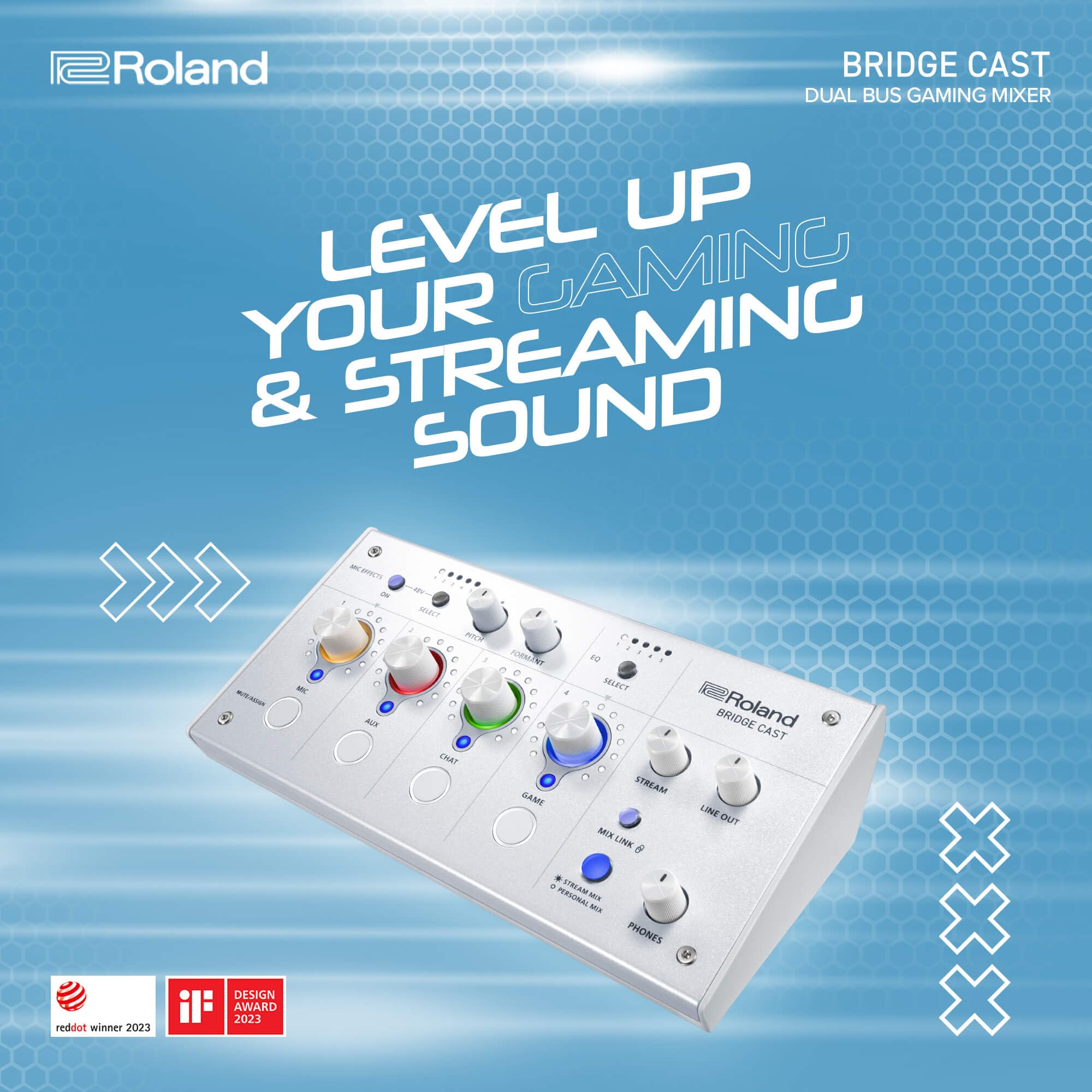 Roland BRIDGE CAST ONE Dual Bus Streaming Mixer Compact Audio Streaming Mixer For Online Gamers & Content Creators 32-Bit Hardware DSP USB-C Windows and Mac Connectivity XLR Mic Support