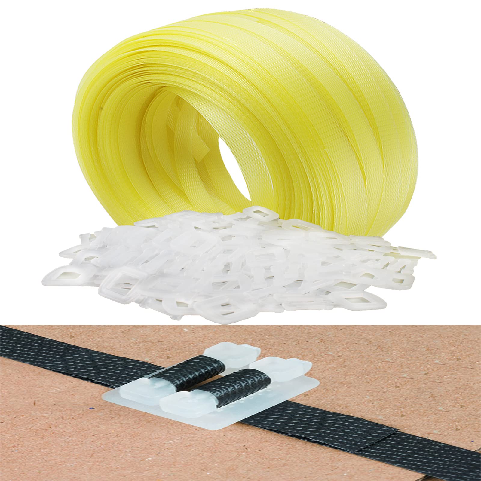 Complete Hand Pallet Packaging Strapping Kit with Tools, 200m PP Band, Metal Seals, and Edge Protectors for Secure Packing