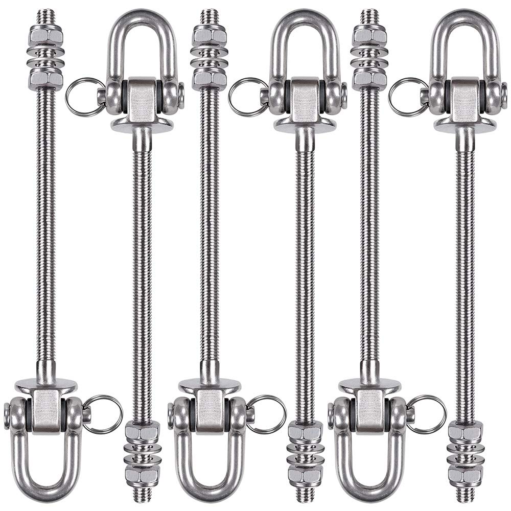 SELEWARE Heavy Duty Swing Hooks, 6 Pcs Antirust Stainless Steel Beam Hanger For Wood and Steel Beam Yoga Hammock Chair Porch Swing Sets Seat, 1800LB