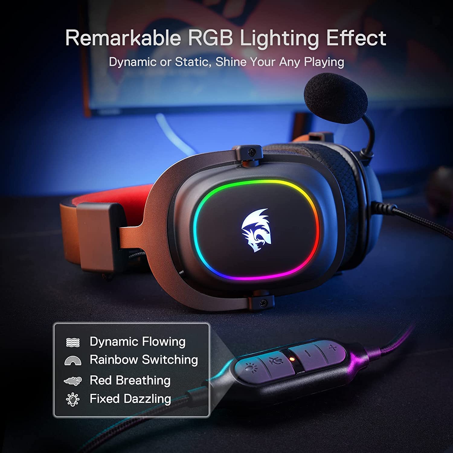 Redragon H510 Zeus Wired Gaming Headset - 7.1 Surround Sound - Memory Foam Ear Pads - 53MM Drivers - Detachable Microphone - Multi Platform Headphone - Works with PC/PS4 & Xbox One, Nintendo Switch
