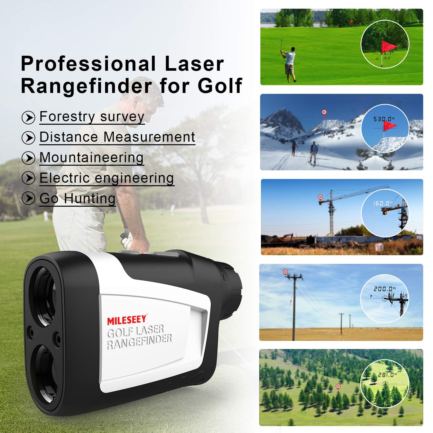 MiLESEEY Golf Range Finder with Slope On/Off,1100Yards,±0.5yard Accuracy,Flag Lock with Vibration,Legal for Tournament Play, Scan Measurement for Golfers,Carrying Case, Free Battery