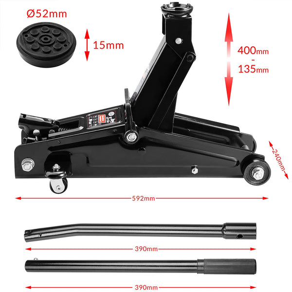 DEUBA® Hydraulic Low Profile 2 Tonne Trolley Jack for Cars | Lift Height 85-330 mm | Suitable for Lowered Vehicles | Equipment Case & Rubber Pad | Portable Heavy Duty Floor Jack Kit