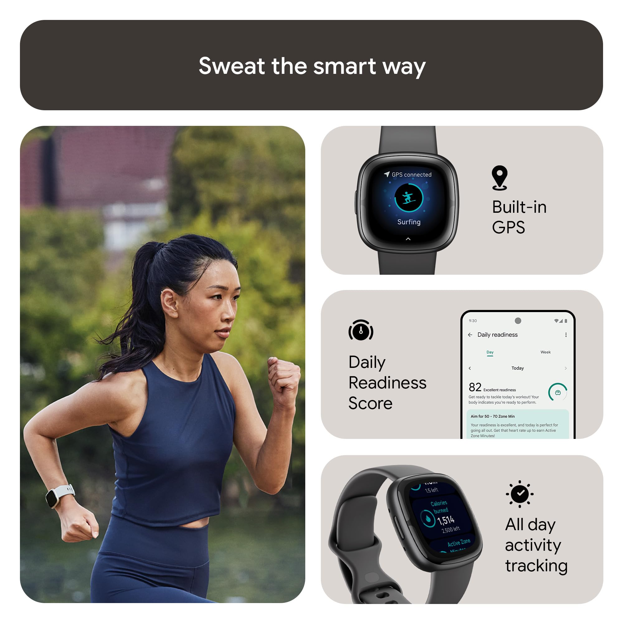 Google Fitbit Sense 2 Health and Fitness Smartwatch with built-in GPS, advanced health features, up to 6 days battery life - Compatible with iOS 15 or higher & Android OS 9.0 or higher