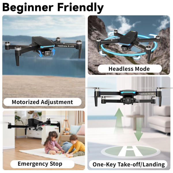 Toladrone TD31LCD Drone with LCD Screen, Digital Image Transmission, Drone with Camera Brushless Motor Drones for Beginners, Foldable RC Quadcopter for Adults