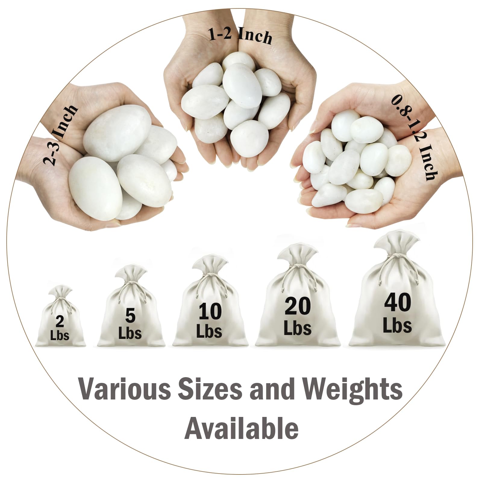 FANTIAN 9.1 Kgs White Decorative Stones for Garden, 30-50 mm White Pebbles for Plant Pots, Aquarium Rocks, Vase, Ponds and Fountain