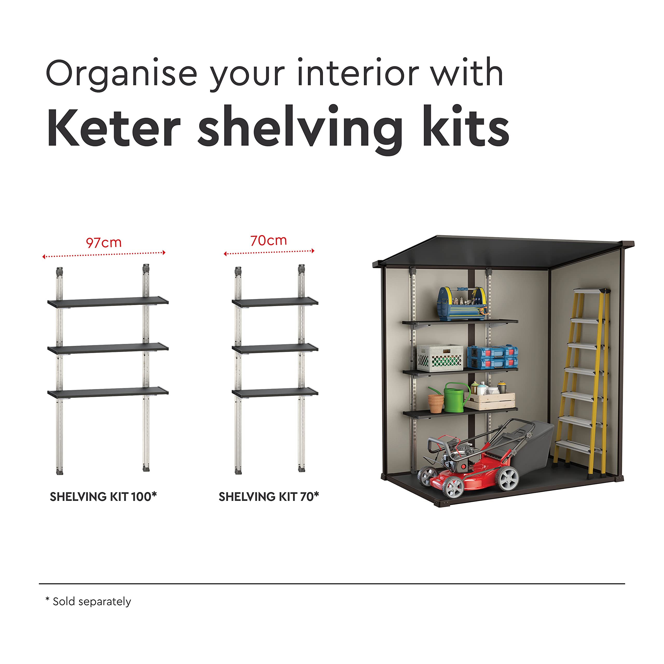 Keter Manor Outdoor Pent Single Door Garden Storage Shed 6 x 4ft Beige Brown Wood Effect Fade Free All Weather Resistant Safe And Secure Zero Maintenance 15 year Warranty