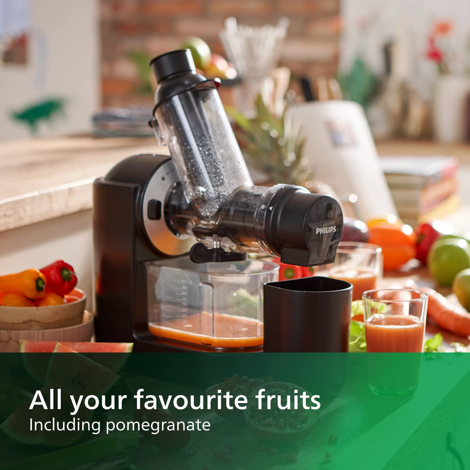 Philips Viva Collection Masticating Juicer, 150W, 1L, XL Tube, Quick Clean Technology, HomeID App, Dishwasher-safe Parts, Drip Stop, Easy Assembly, Compact Storage, Black (HR1889/71)