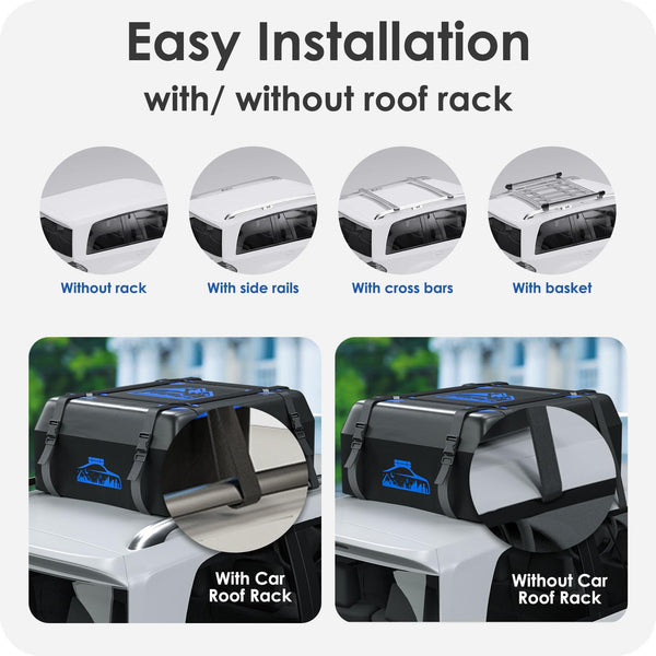 BOYUJK Roof Bag 20 Cubic/566 L, Waterproof Car Roof Bag no Rack Needed, Car Roof Box with Anti-Slip Mat and 6 Heavy-Duty Straps, Folding Soft Roof Bag for Cars with/Without Rack（ Orange 566L ）