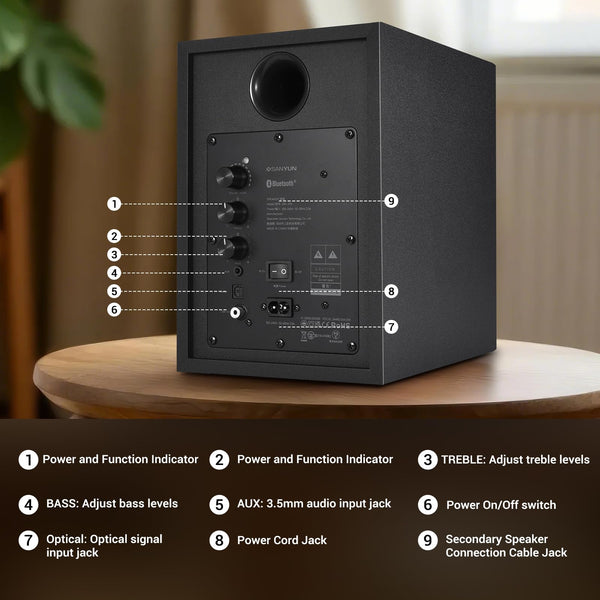 Sanyun SW203 4.0 Computer Speakers - 60W 4-Way DSP Control 3D Immersive Sound - 3" Carbon Fiber Woofer & 20mm Silk Dome Tweeter - 24bit DAC USB/Bluetooth 5.4/AUX - Studio-Grade Audio (Pair, Black)