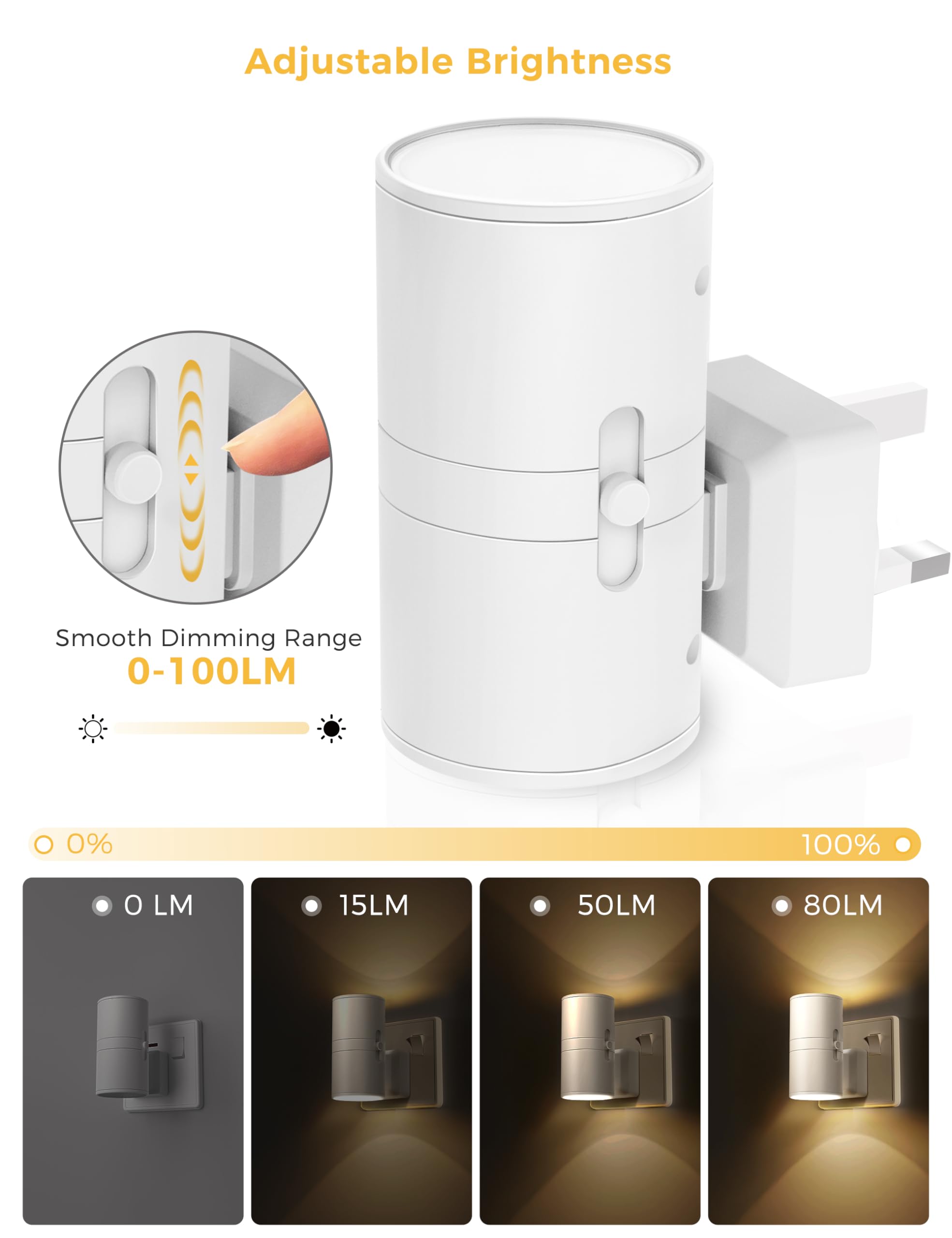 LOHAS-LED Night Light Plug In Wall,1 Pack, Modern Night Light with Dusk to Dawn Sensor, Adjustable Brightness 0-100LM, 3000K Warm White, Dimmable Night Light for Hallway Bathroom Bedroom Stair Toddler