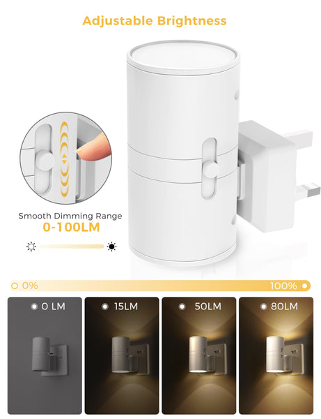LOHAS-LED Night Light Plug In Wall,1 Pack, Modern Night Light with Dusk to Dawn Sensor, Adjustable Brightness 0-100LM, 3000K Warm White, Dimmable Night Light for Hallway Bathroom Bedroom Stair Toddler