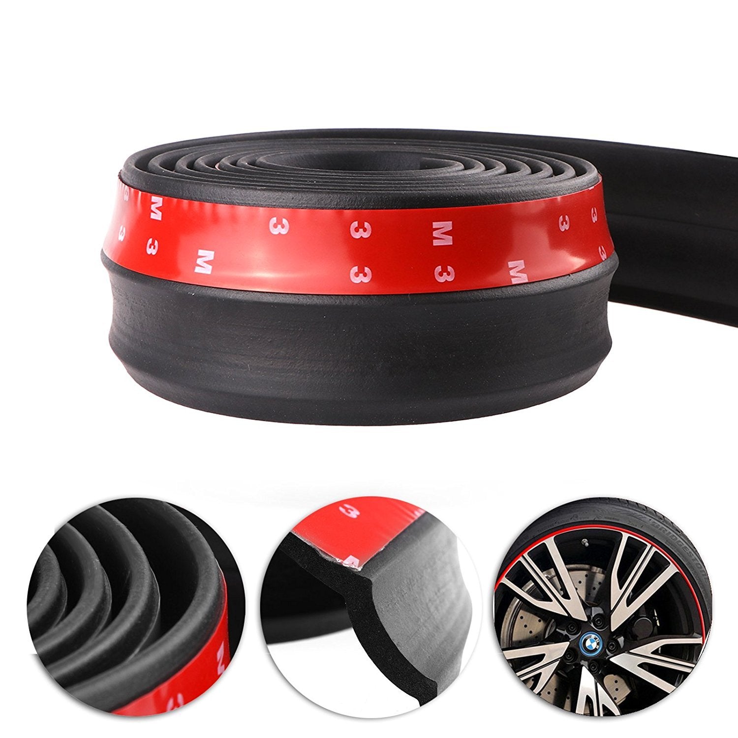 Universal Car Front Bumper Spoiler Rubber Sticker Lip Splitter Body Protector, 2.5M /8.2 ft