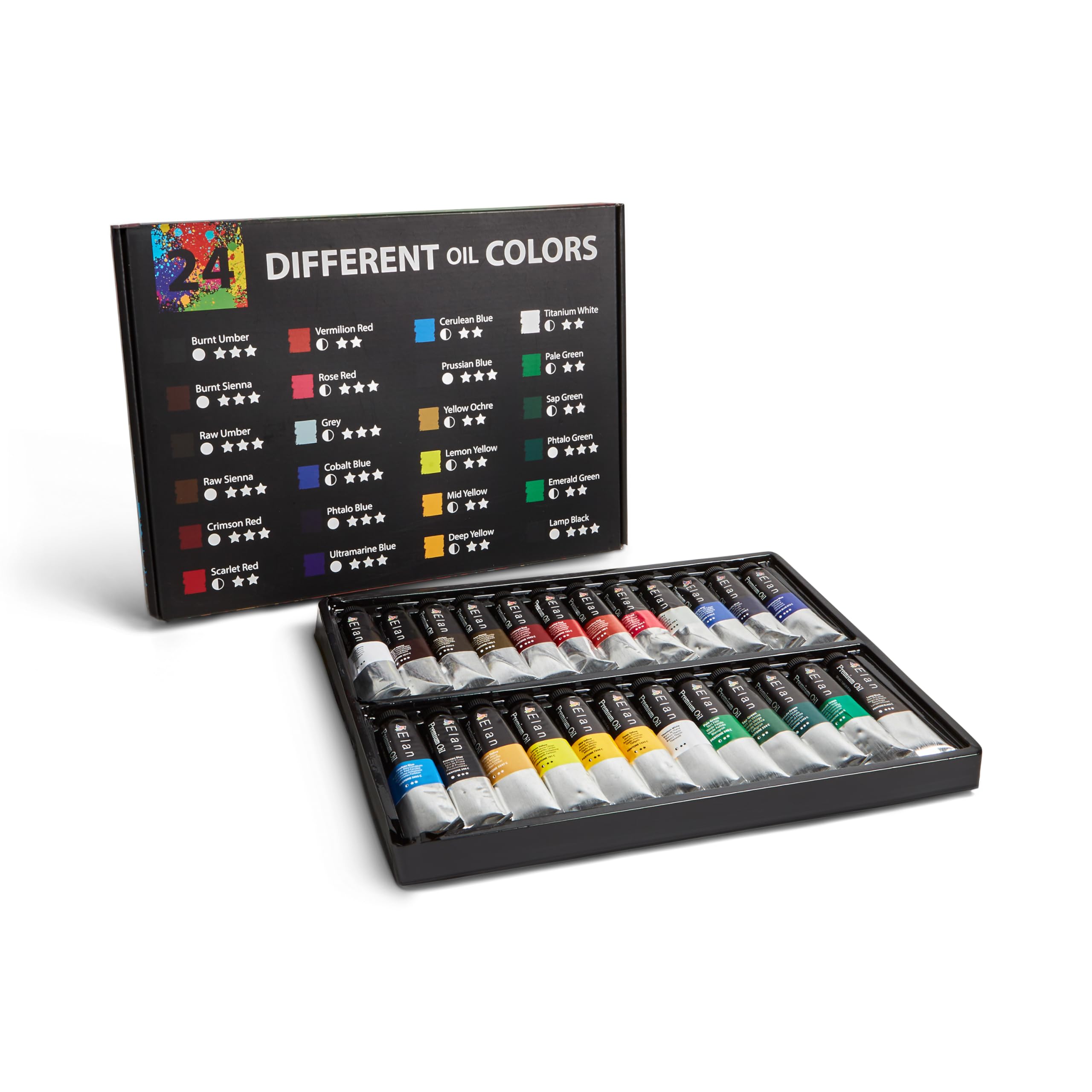 Elan Professional Oil Paint Set - 24 Tubes, 50ml Each, Adults' Non-Toxic Oil-Based Paint for Canvas