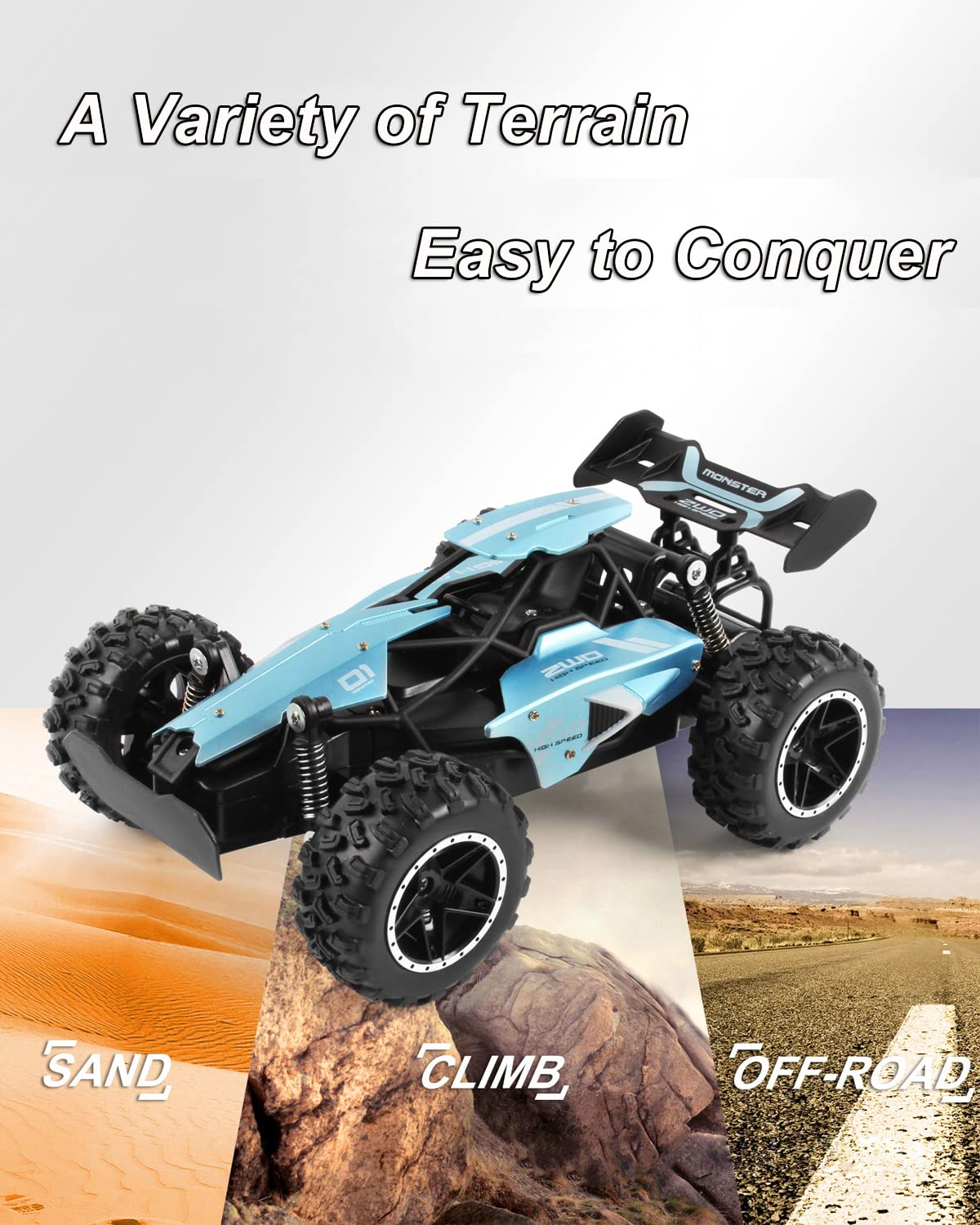 SZJJX Remote Control Cars – 2.4GHz High-Speed RC Car for Kids, 15KM/H+ 2WD Off-Road Car with 2 Rechargeable Batteries, Electric Remote Control Truck Toy for Boys & Girls Gifts (Green)