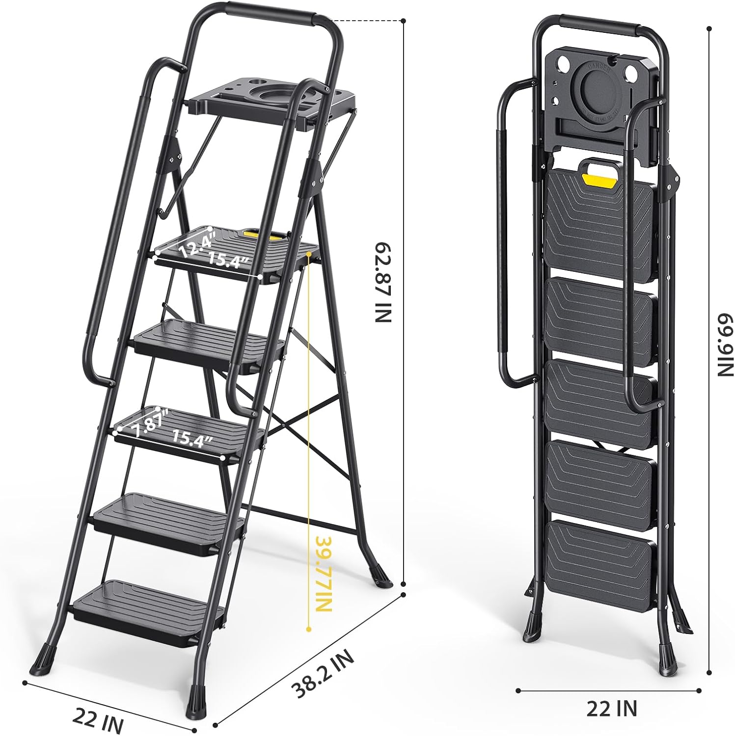 KINGRACK Folding 3-Step Ladder with Non-Slip Pedals, Sturdy Steel, Lightweight & Portable, Red