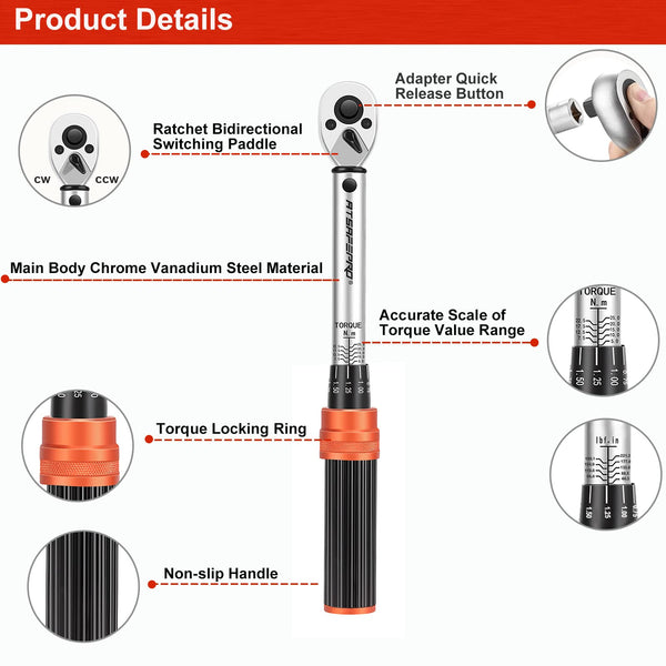 ATsafepro Torque Wrench 3/4 Inch, 100-600 Nm Torque Wrenchs, ±3% Error Accuracy with 48 Teeth Dual-Direction Adjustable for Repair of Car, Truck, Tractor