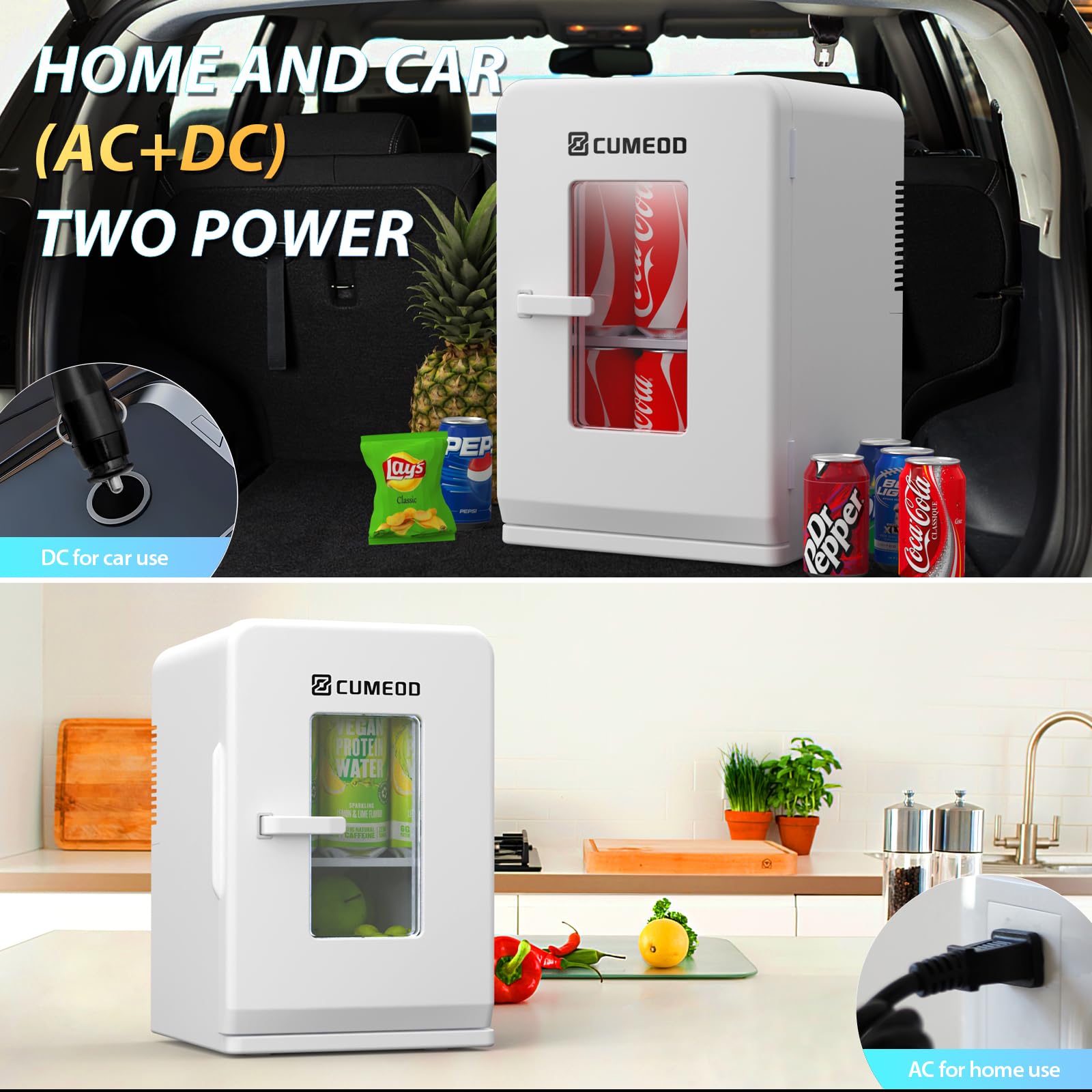Mini Fridge 15 Liter/21 Cans, Upgrade Portable AC+DC Power Small Fridge for Bedroom, Car, Office, Thermoelectric Cooler and Warmer Skincare Fridge for Food, Drinks, Cosmetics, Max & ECO Mode