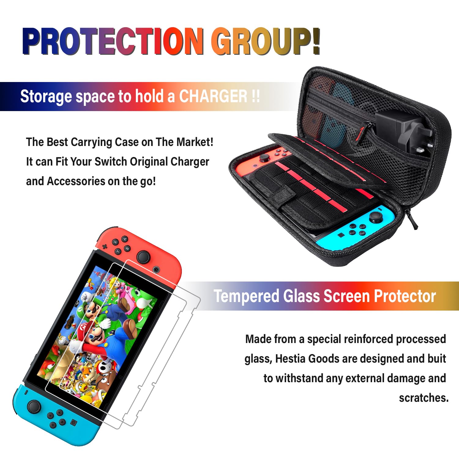 Deruitu Switch Accessories Bundle Compatible with Nintendo Switch, Kit with Carrying Case, Screen Protector, Compact Playstand, Game Case, Joystick Cap, Charging Dock,Steering Wheel