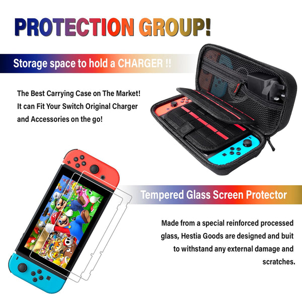 Deruitu Switch Accessories Bundle Compatible with Nintendo Switch, Kit with Carrying Case, Screen Protector, Compact Playstand, Game Case, Joystick Cap, Charging Dock,Steering Wheel