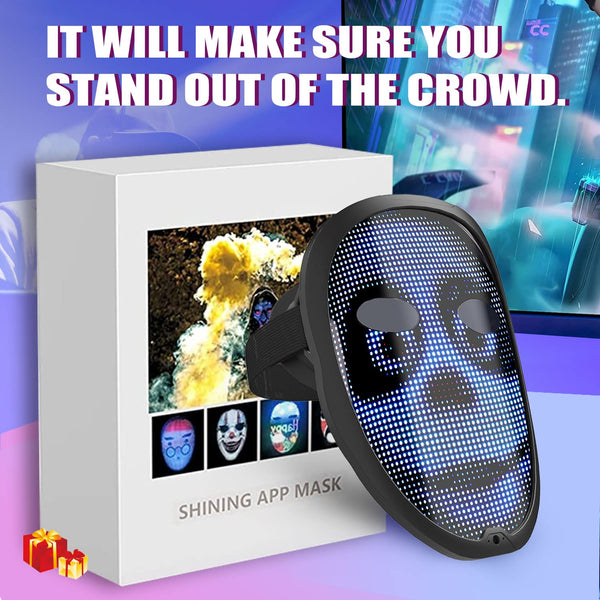 megoo LED Mask with Bluetooth Design Customized Programmable by APP,Halloween LED Luminous Mask for Costume Halloween DJ Masquerade Rave Cosplay Birthday Party