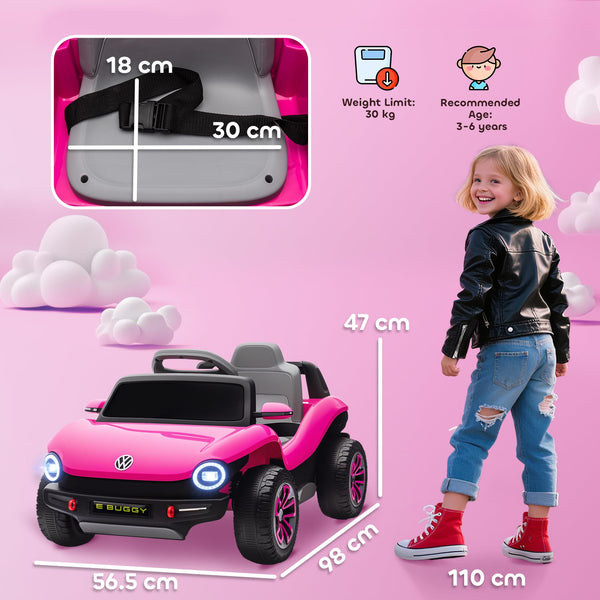 AIYAPLAY Volkswagen E-Buggy Licensed Electric Car for Kids, 12V Kids Electric Ride on with Remote Control, Suspension, Slow Start, LED Lights, USB, Music, Horn, for Ages 3-6 Years, Pink