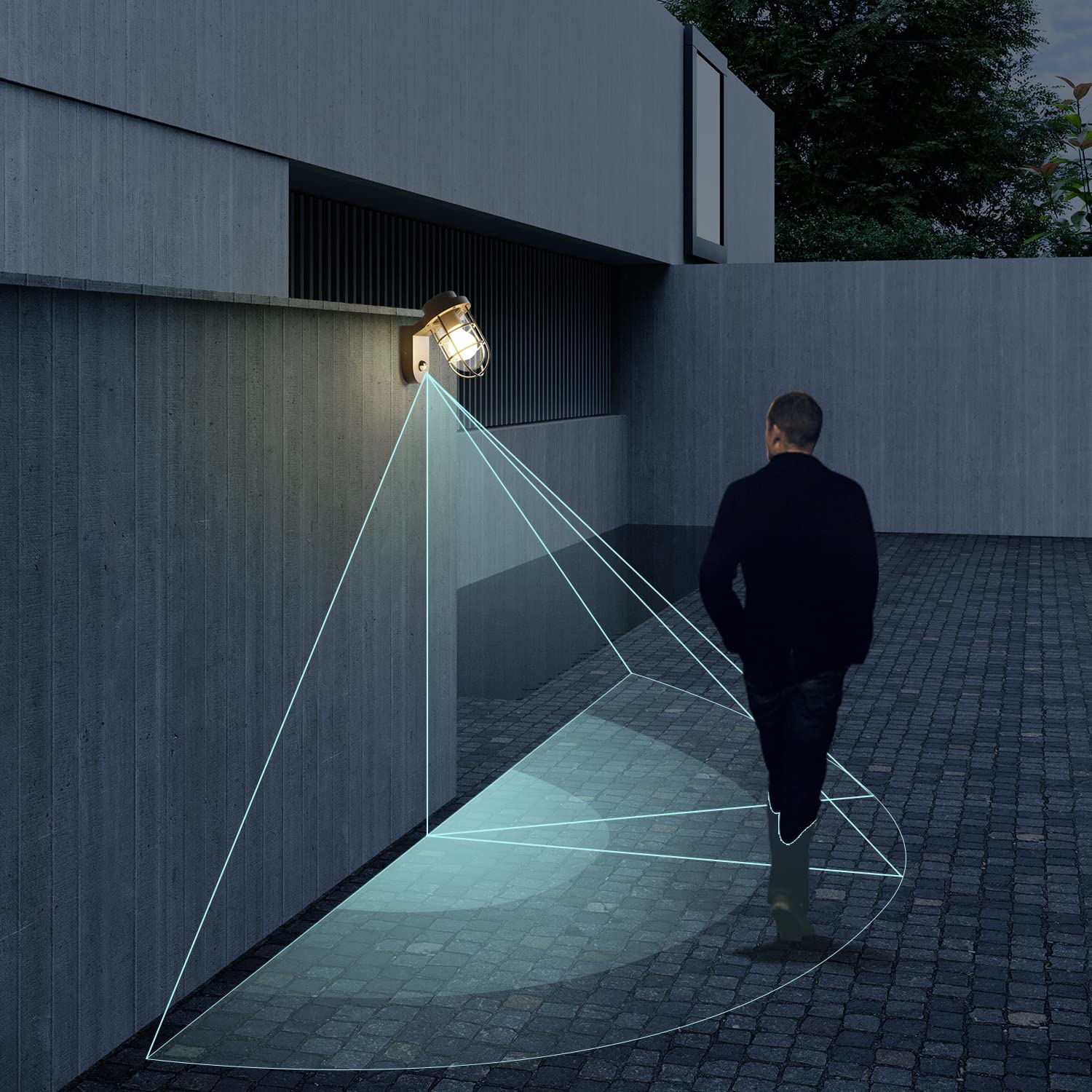 DAWALIGHT Outdoor Wall Light Mains Powered PIR IP44 Waterproof Outside Lights Lantern Style LED Motion Sensor with E27 Socket for External Patio