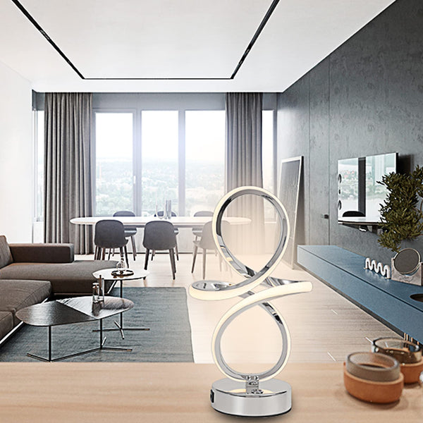 EIDISUNY LED Table Lamp Dimmable Touch Control Table Lamp Silver Curved LED USB Charge Bedside Lamp for Bedroom Office Living Room Creative Modern