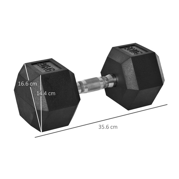HOMCOM 12.5KG/15KG/17.5KG/20KG Single Rubber Hex Dumbbell Portable Hand Weights Dumbbell for Home Gym Workout Fitness