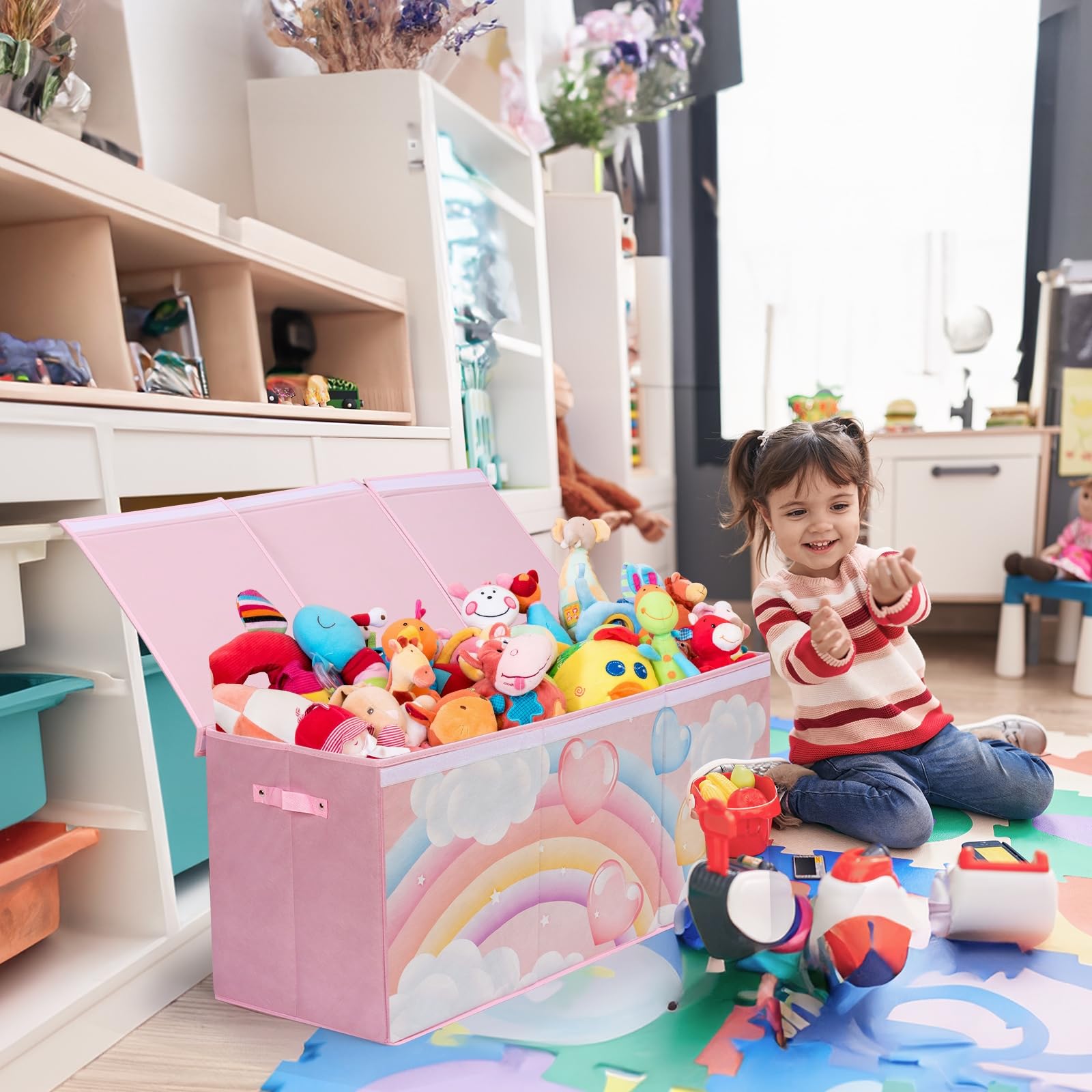 ELUCHANG Toy Storage Box, 147L Large Foldable Kids Toy Chests & Boxes for Boys Girls,Toy Storage Organiser with Flip-top Lid, Childrens Storage Box