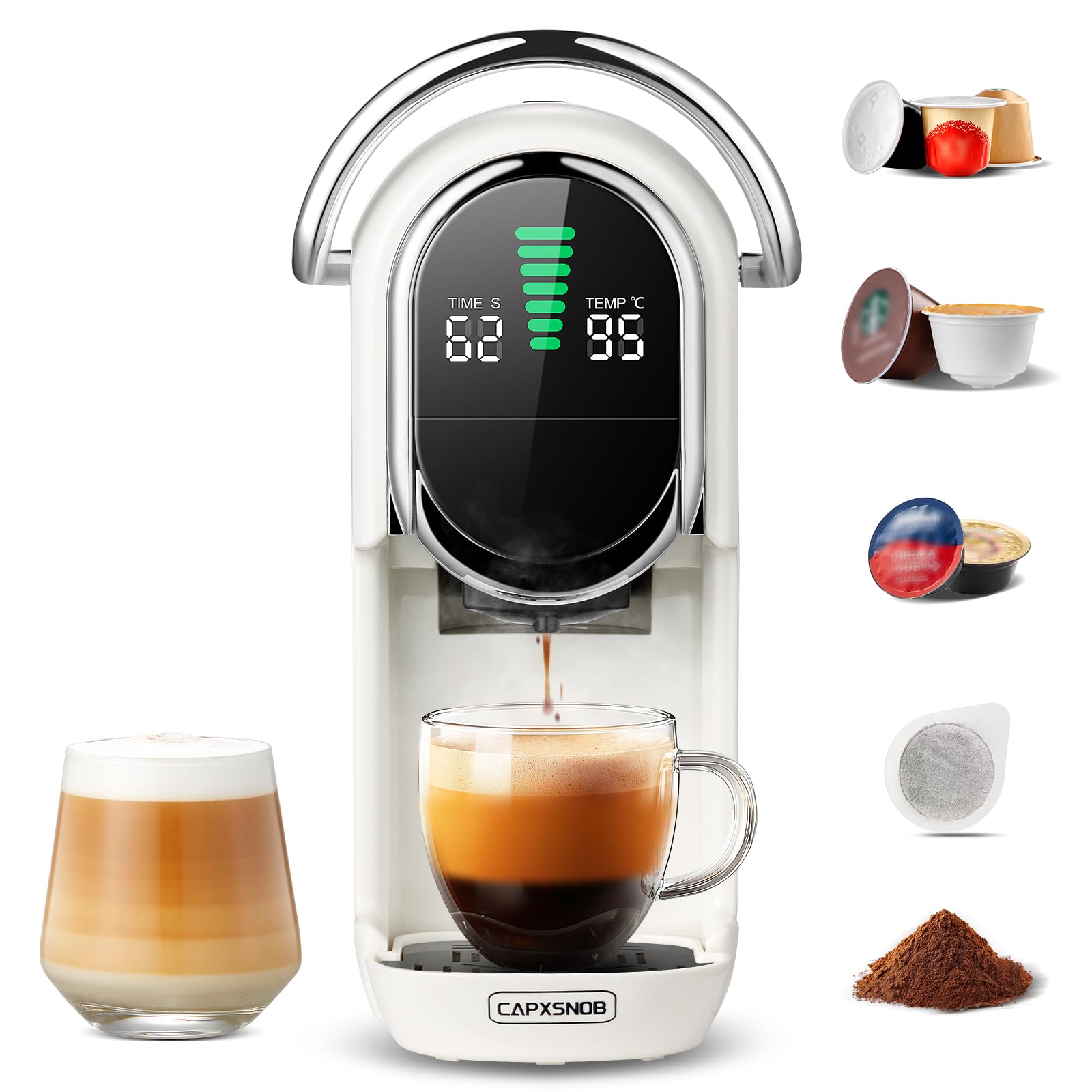 Magician1 Mini Pod Coffee Machines 5 in 1 for Nespresso Original, Dolce Gusto, Lavazza A Modo Mio Capsule, ESE 44mm Pads and Espresso Ground Coffee, 20Bar, 1450W, Hot and Cold brew for Home and Office