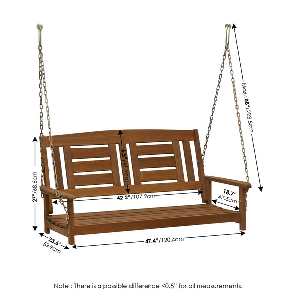 Furinno Tioman Hardwood Hanging Porch Swing with Stand in Teak Oil, Natural