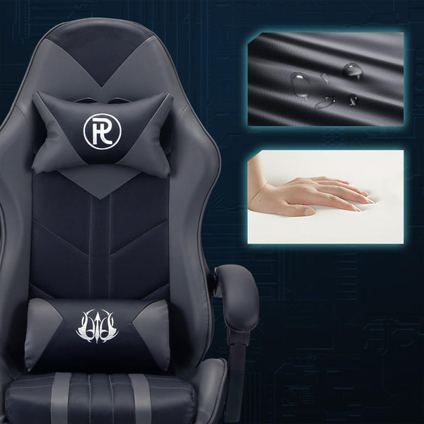Play haha.Ergonomic reclining seat with footrest adjustable headrest and lumbar cushion high back support padded armrests PU leather finish for gaming home or office use