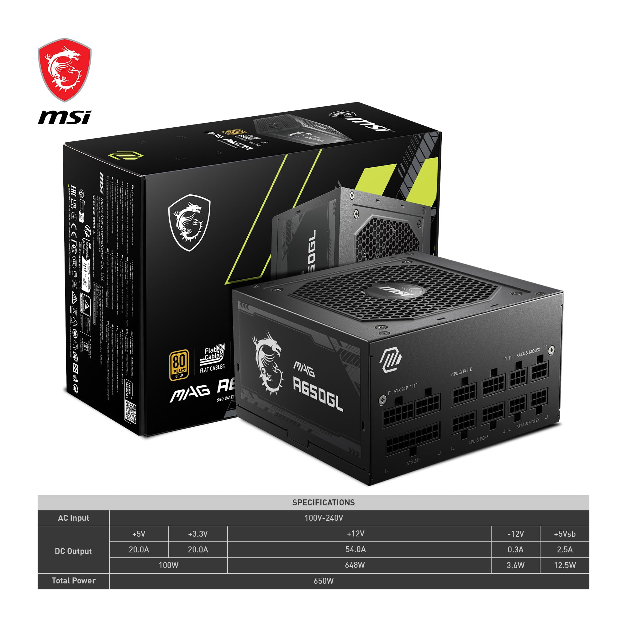 MSI MPG A1000G PCIE5 Power Supply Unit, UK Plug - 1000W, 80 Plus Gold Certified, Fully Modular ATX 3.0, PCIe 5.0 GPU Support, Japanese 105°C Capacitors, 0% RPM Mode, Flat Cables - 10 Year Warranty