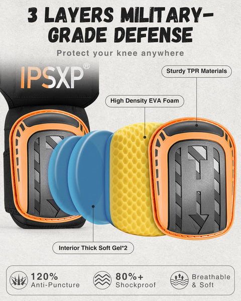 IPSXP Professional Knee Pads for Work,Gardening & Construction Knee Pads for Men and Women with Thick Double Gel Cushion, Strong Adjustable Non-Slip Straps,1 Pair