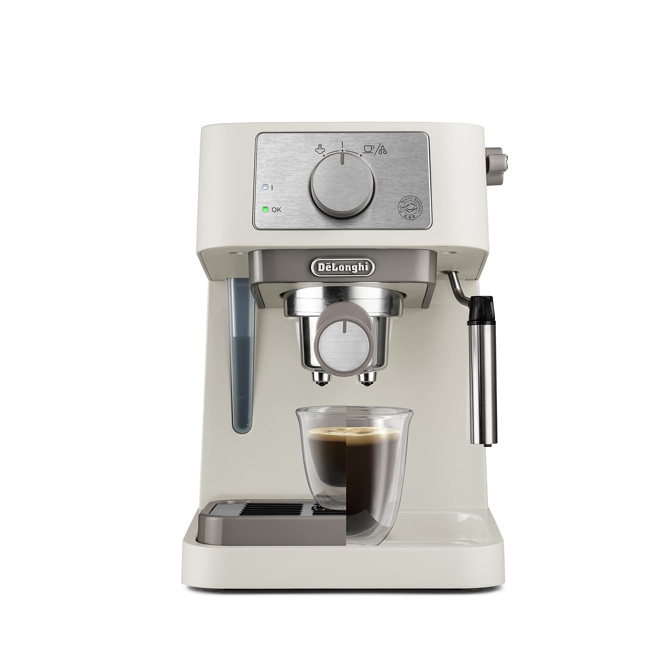 De'Longhi Manual Coffee Machine Stilosa EC260.CR, 15 Bar Pressure, Cappuccino System, Automatic Switch-Off, Compatible with ESE pods, 2 Level Tray, Capacity 1L Cream